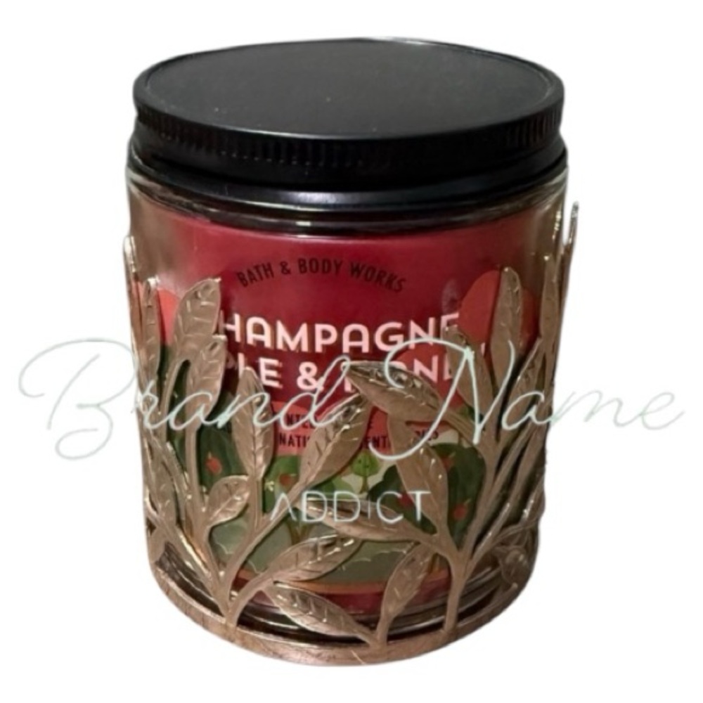 Bath & Body Works Champagne Apple & Honey Candle with Silver Leaf Holder